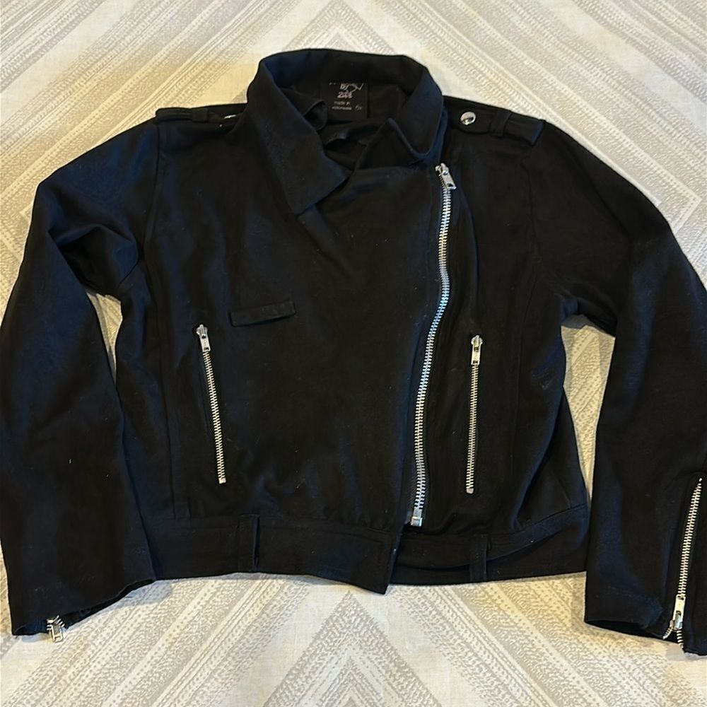 Flowers by Zoe Girls Black Motorcycle Zipper Jacket - Size 6x